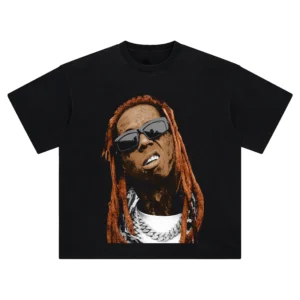 Lil Wayne Big Face Graphic Tee featuring Lil Wayne wearing sunglasses with long dreadlocks and layered jewelry